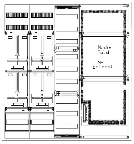Foto: Zählerverteiler 4xZF, H=1400 B=1300 T=210mm, 2xVF, 4xMF