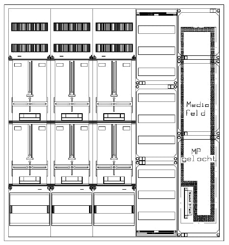 Zählerverteiler 6xZF, H=1400 B=1300 T=210mm, 2xVF, 2xMF