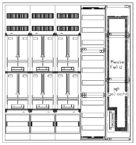Foto: Zählerverteiler 6xZF, H=1400 B=1300 T=210mm, 2xVF, 2xMF