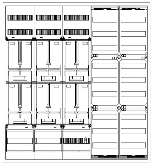 Zählerverteiler 5xZF, H=1400 B=1300 T=210mm, 1xTSG, 4xVF