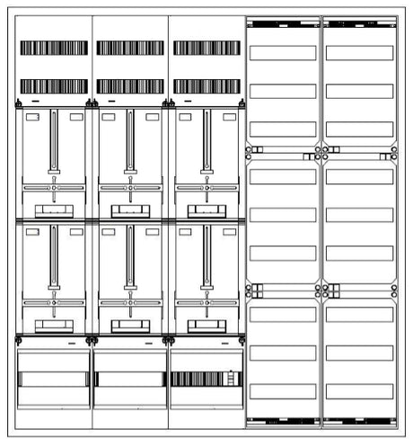 Foto: Zählerverteiler 5xZF, H=1400 B=1300 T=210mm, 1xTSG, 4xVF
