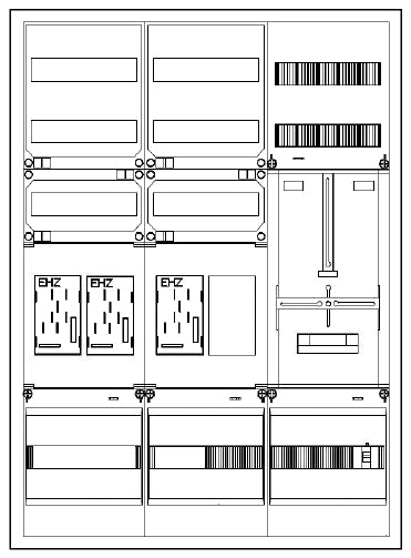 Foto: Zählerverteiler 3xZF, eHZ, H=1100 B=800 T=210mm, 1xTSG