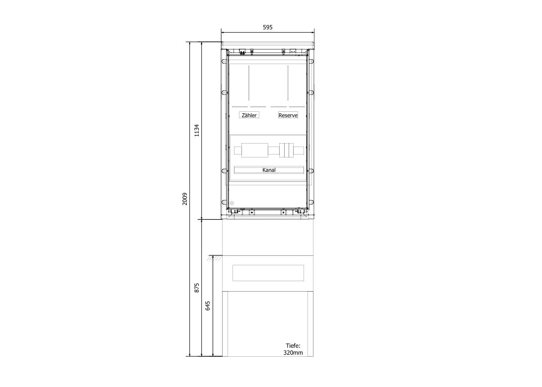 Mess- und Wandlerschrankkombination 630A, IP44, RAL 7035