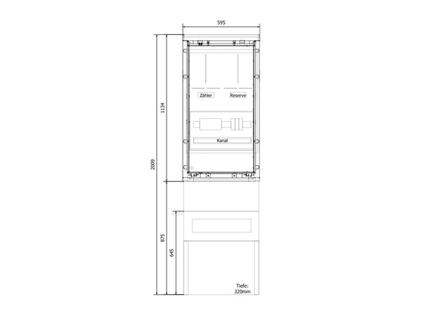 Mess- und Wandlerschrankkombination 630A, IP44, RAL 7035
