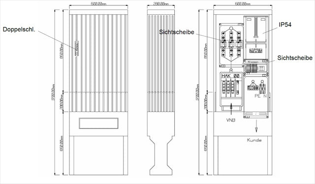 Wandlermessschrank 100A, 5-pol, kompl., REWAG IP44