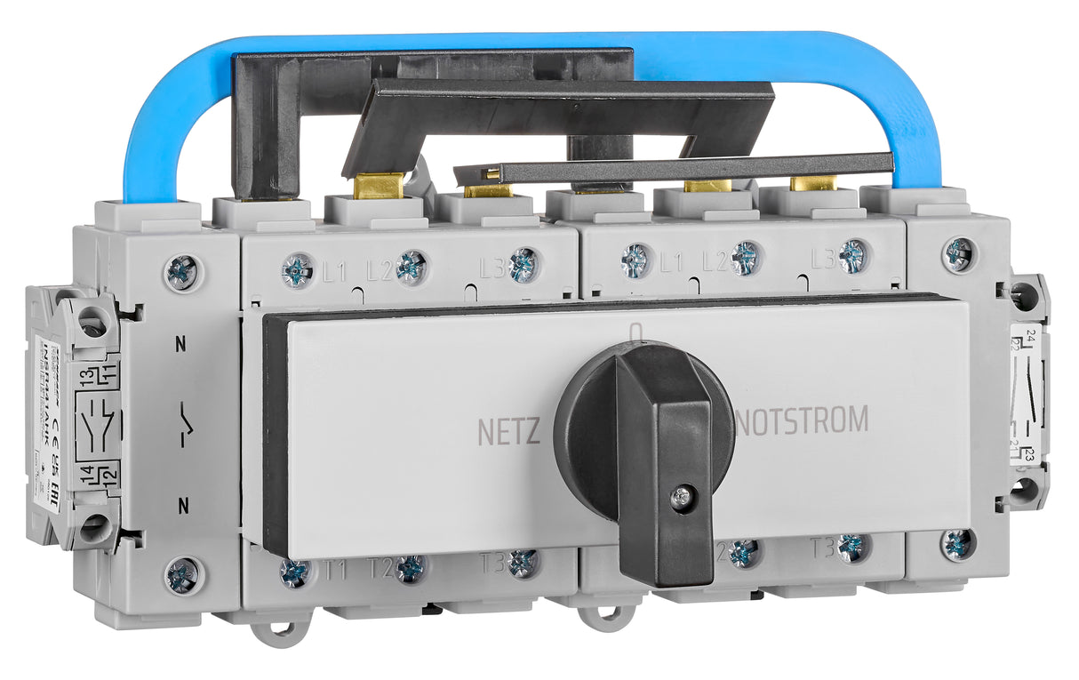Umschalter Netz-0-Notstrom mit HK Reiheneinbau,4-polig, 100A