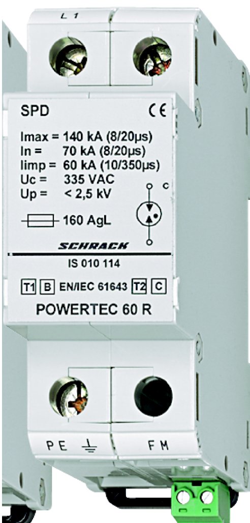 Foto: Blitzstromableiter 60kA,Ableiterklasse T1/2 B/C+Hilfskontakt
