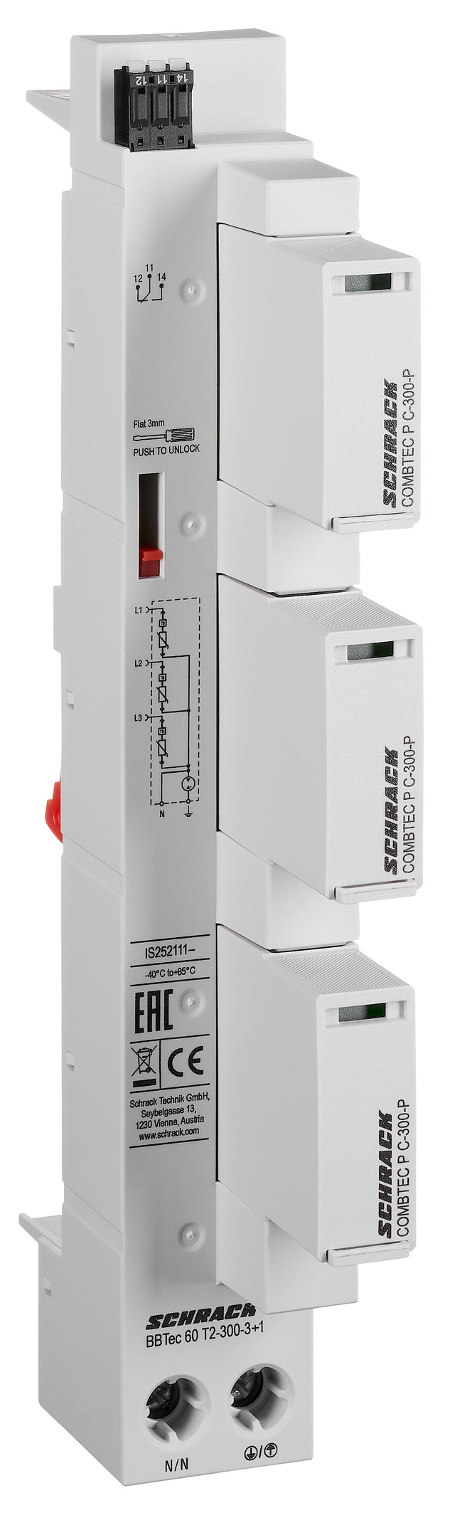Blitzstromableiter f. 60mm System, 3+0, HK+LF, Class 1+2(BC)