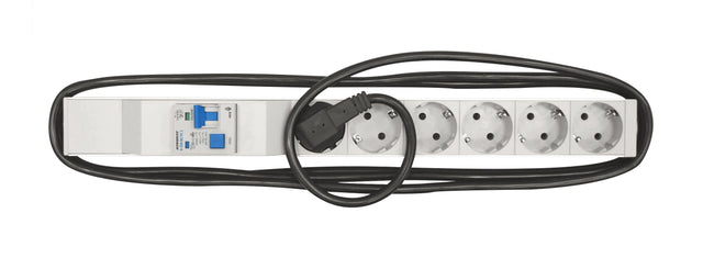 Foto: 19" Netzleiste 6x Schuko mit LS-FI BO217516, Profil ALU 1HE
