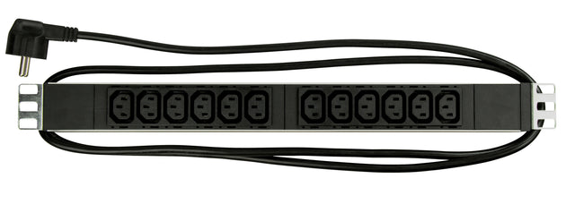 Foto: 19" Netzleiste 12xIEC C13, Profil ALU 1HE, 2m-Kabel, schwarz