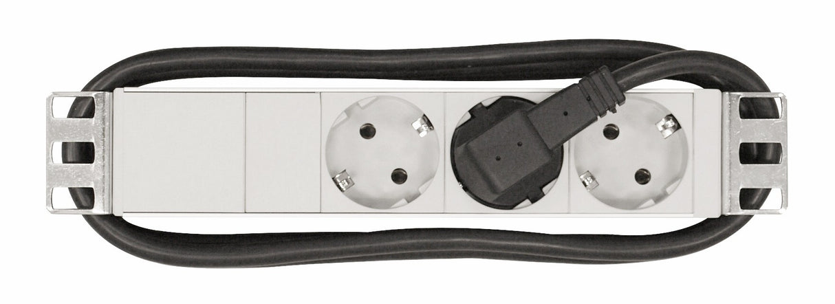 10" Netzleiste 3x Schuko, Profil ALU 1HE, 2m-Kabel, RAL7035