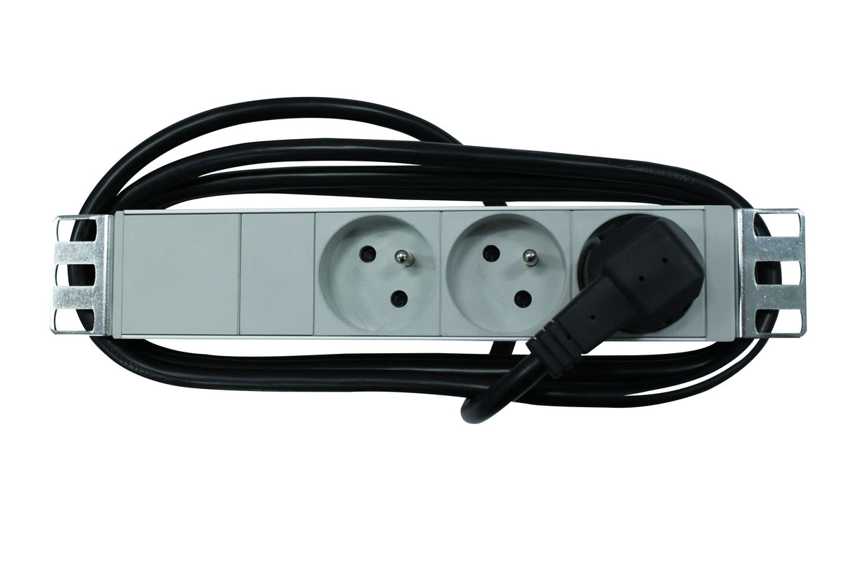 10" Netzleiste 3x UTE, Profil ALU 1HE, 2m-Kabel, RAL7035