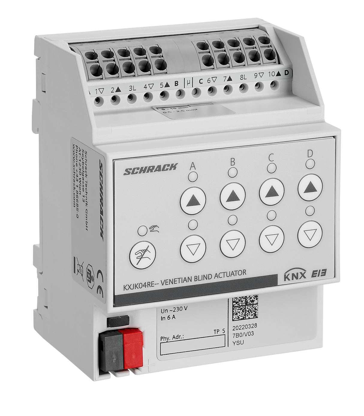 KNX Jalousieaktor, 4x230VAC, 6A, mit Endlagenerkennung