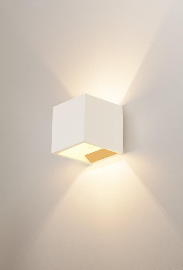 PLASTRA CUBE Wandleuchte, eckig, weißer Gips, G9, max. 42W