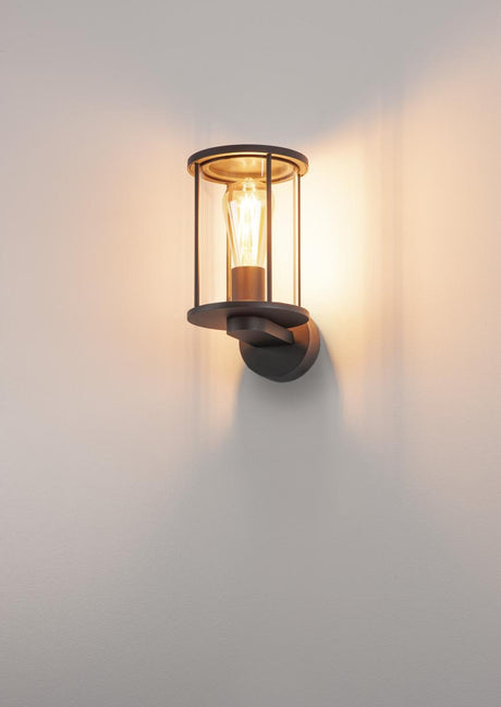 OUTDOOR LANTERN Wandleuchte, rund, anthrazit, klares Glas