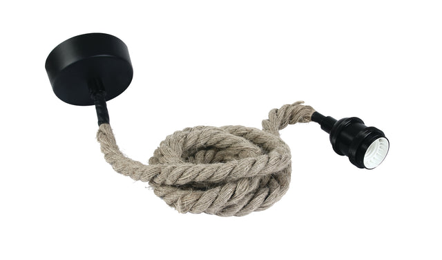 0992/B SCHWARZ E27 THICK ROPE WIRE 2m SUSPENSION