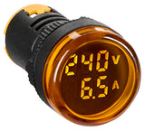 Volt/Amperemeter, 22,5 mm, 50-500 V 0-100 A AC,  gelb, rund