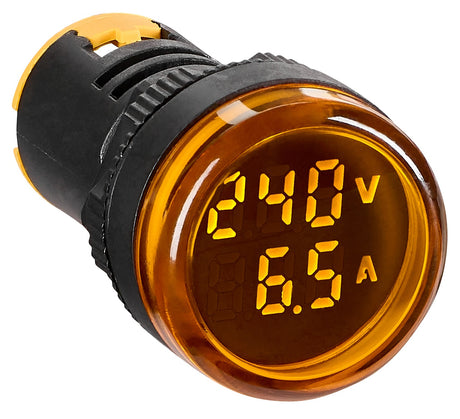 Volt/Amperemeter, 22,5 mm, 50-500 V 0-100 A AC,  gelb, rund