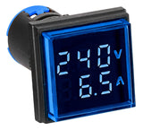 Volt/Amp.meter, 22,5mm, 50-500V 0-100A AC,  blau, rechteckig