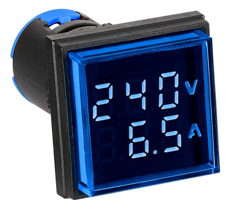 Volt/Amp.meter, 22,5mm, 50-500V 0-100A AC,  blau, rechteckig