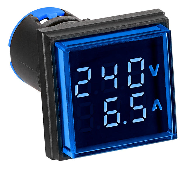 Volt/Amp.meter, 22,5mm, 50-500V 0-100A AC,  blau, rechteckig