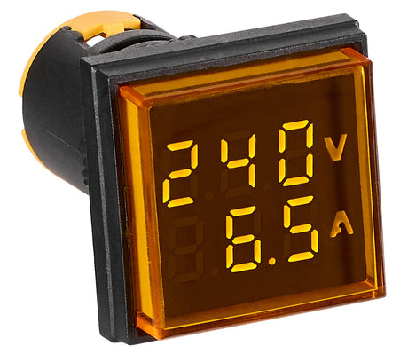 Volt/Amp.meter, 22,5mm, 50-500V 0-100A AC,  gelb, rechteckig