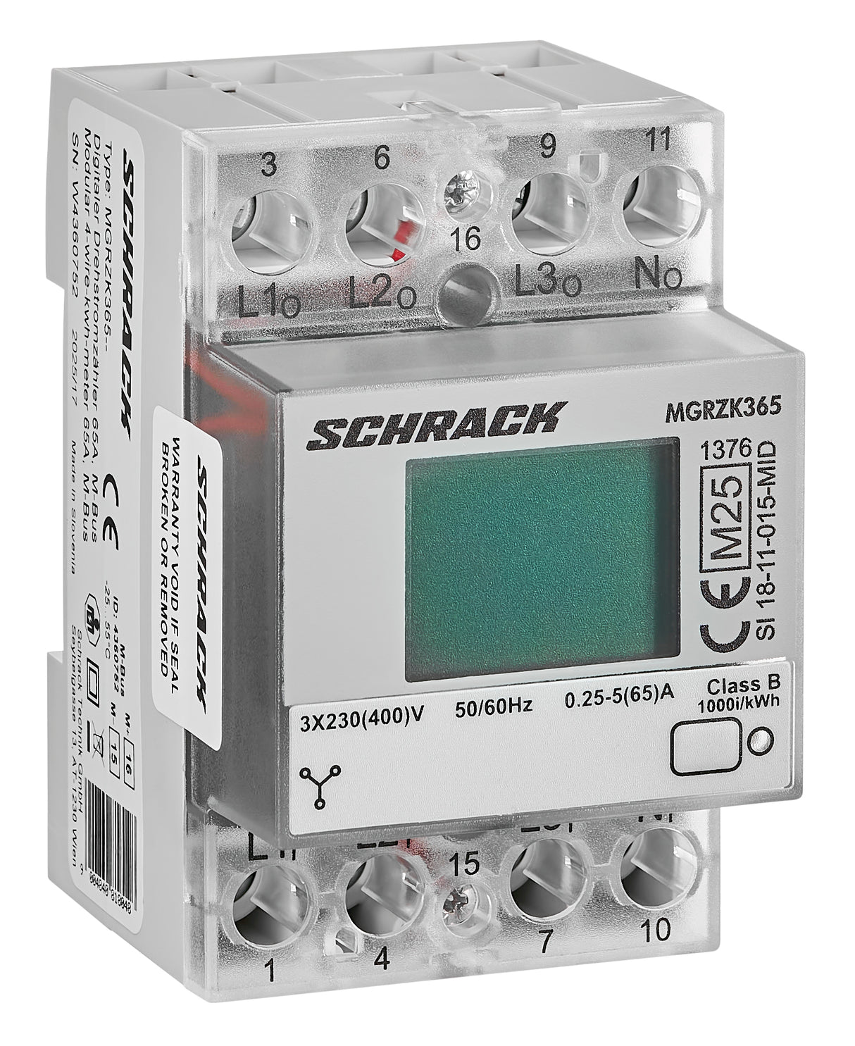 Digitaler Drehstrom-Direktzähler 65A, mit MID und M-Bus, 3TE
