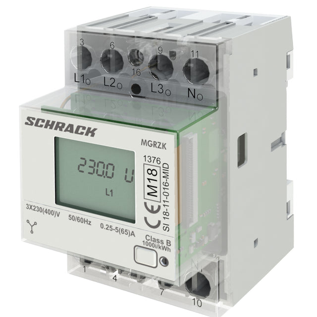 Digitaler Drehstrom-Direktzähler 65A, mit MID und RS485, 3TE