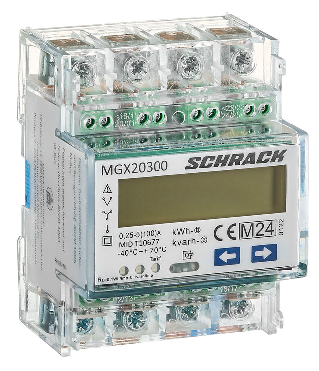 Digitaler Drehstromzähler, MID, 2 Tarife, direkt 100A, M-Bus