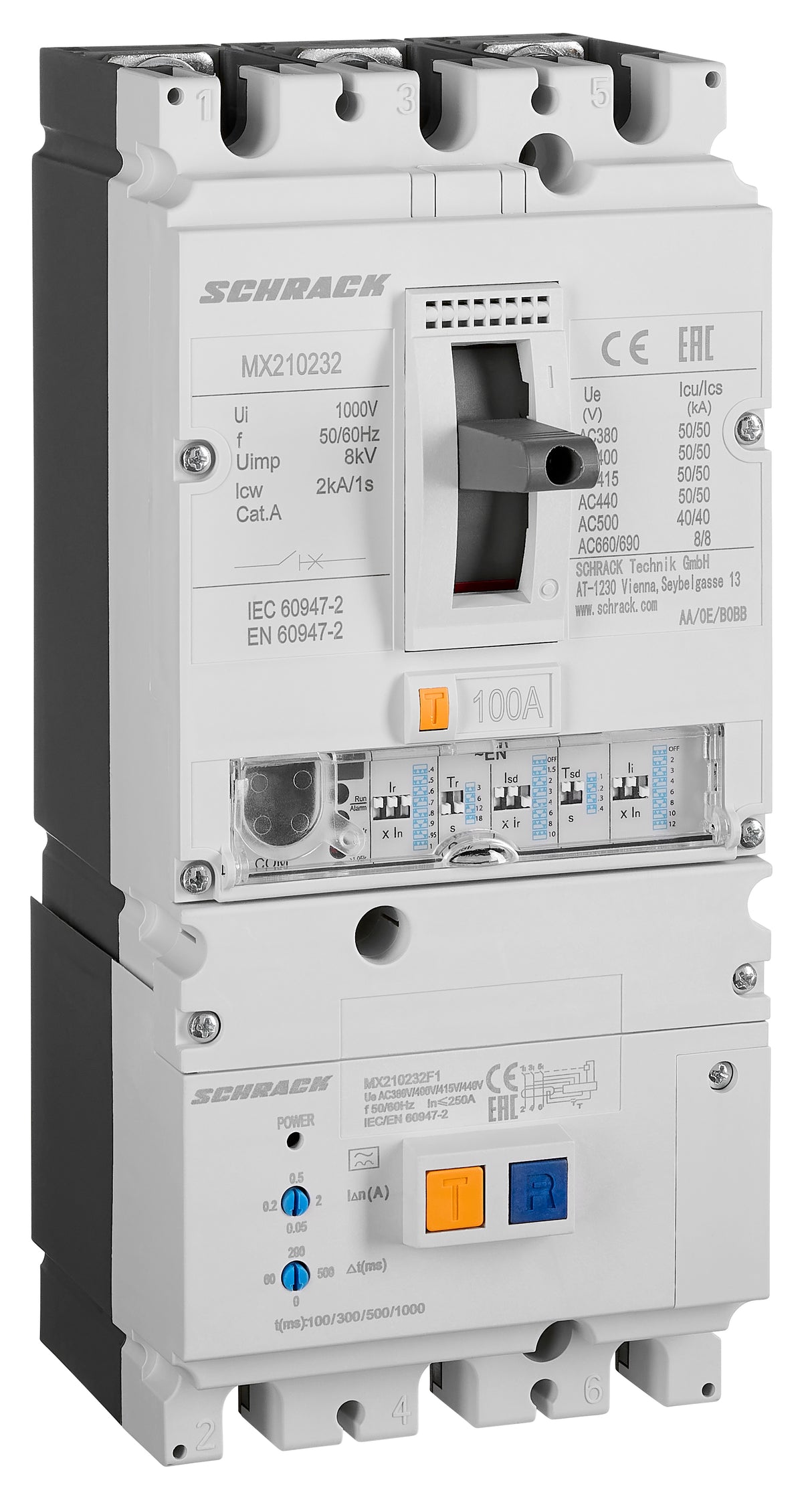 Kombi Leistungsschalter Type EN, 3P, 50kA, 100A und FI -2A