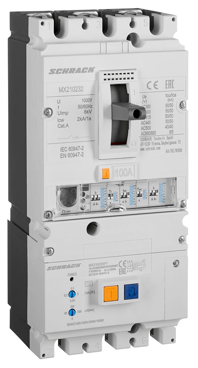 Kombi Leistungsschalter Type EN, 3P, 50kA, 100A und FI -2A