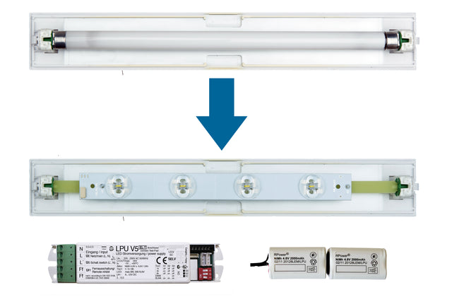 Foto: Set 4x1W ERT LED Strip quer + LPU 1h-8h + Akku 9,6V/ 2,0Ah