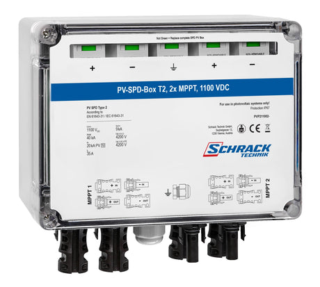 Foto: PV-SPD-Box T2, 2x MPPT, 1100VDC, MC4 Anschluss