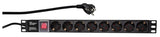 19" Netzleiste, 8x Schuko, Schalter, 1HE, 2m-Kabel, Schwarz