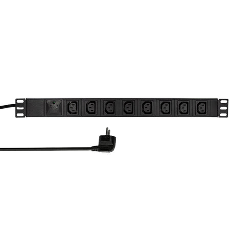 19" Netzleiste 8xIEC C13, Profil ALU 1HE, 2m-Kabel, Schwarz