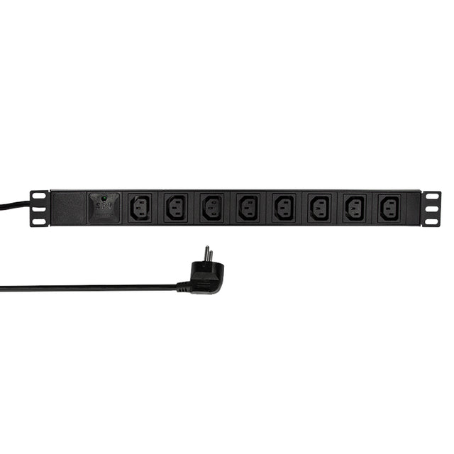 19" Netzleiste 8xIEC C13, Profil ALU 1HE, 2m-Kabel, Schwarz