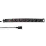 19" Netzleiste, 8x Schuko, 1HE, 3m-Kabel mit C14, Schwarz