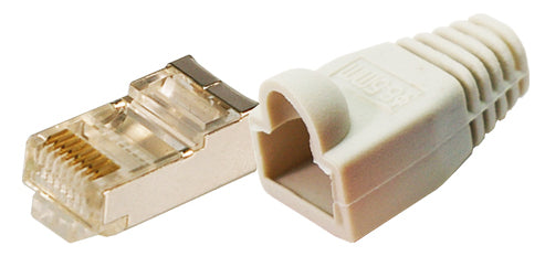RJ45 Stecker Cat.5e geschirmt inklusive Tülle grau, 100 Stk.