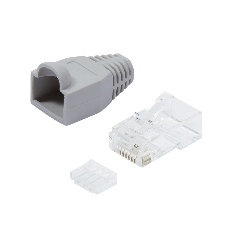 RJ45 Stecker Cat.6 ungeschirmt inklusive Tülle grau
