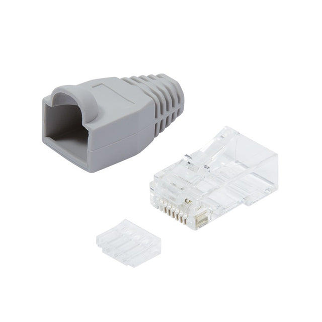 RJ45 Stecker Cat.6 ungeschirmt inklusive Tülle grau
