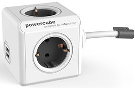 POWER CUBE Design Netzleiste 16A, 4xSchuko grau, 2xUSB 2,1A