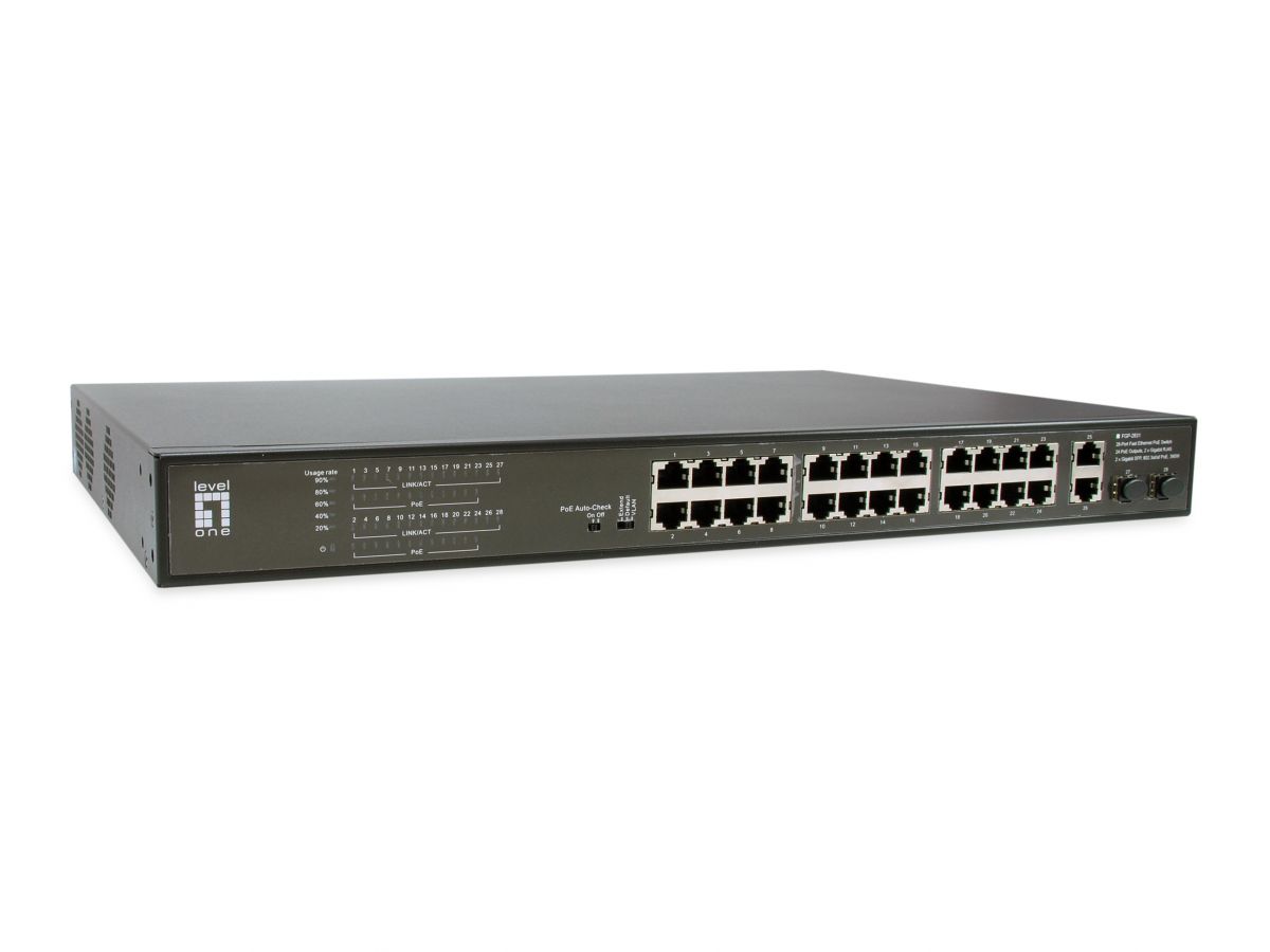 Switch 24xRJ45 10/100 (PoE) + 2xGRJ45 + 2xGSFP, Netzteil