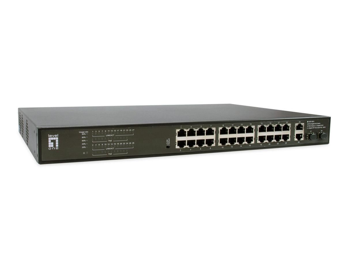 Switch 24xRJ45 1000 (PoE+) + 2xSFP/RJ45 1000, 19" 390W