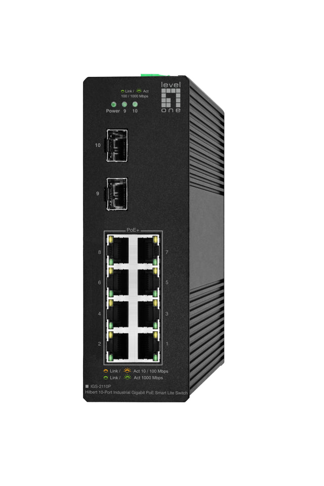 Hutschienen Switch 8xRJ45 PoE 1000 + 2xSFP, ohne Netzteil