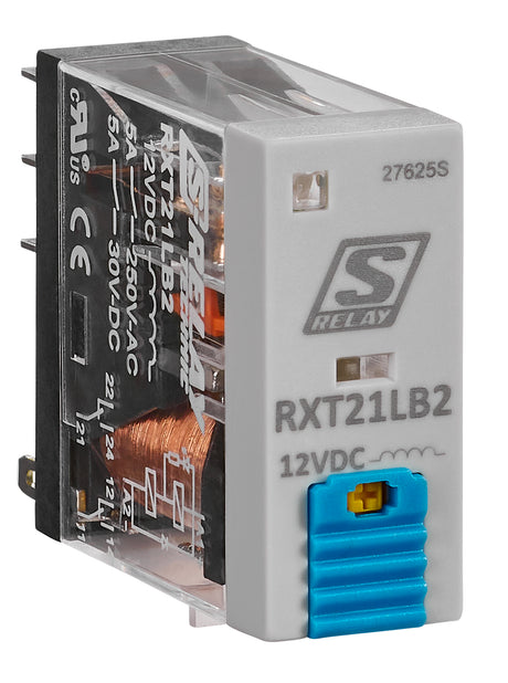 Schmales Industrierelais, 2 Wechsler, 12VDC, 5A, LED und FD