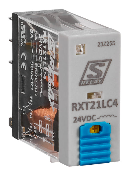 Schmales Industrierelais, 2 Wechsler, 24VDC, 5A, LED und FD