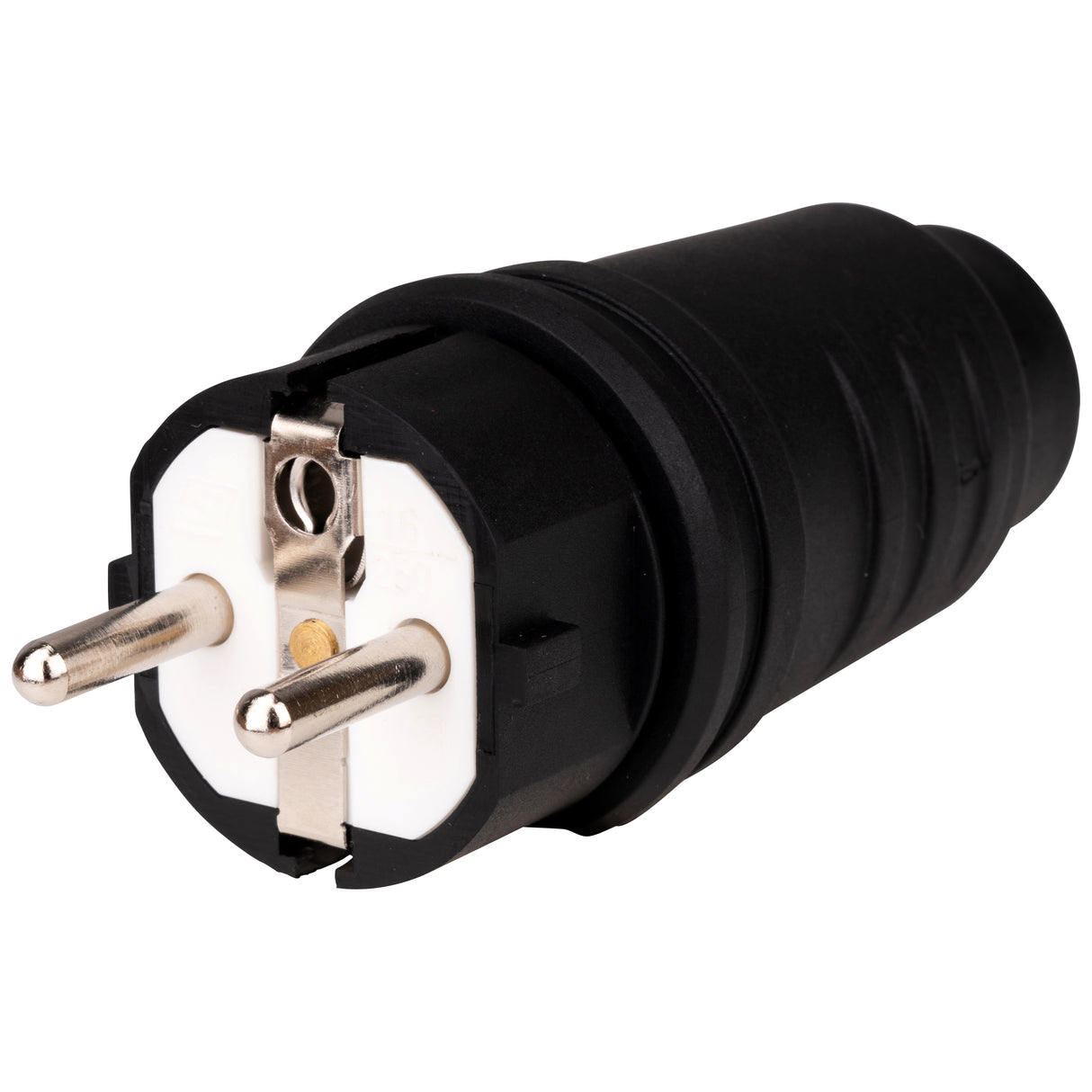 Schuko-Stecker, schlagfest, 16A, 250V, IP44, schwarz, Typ F