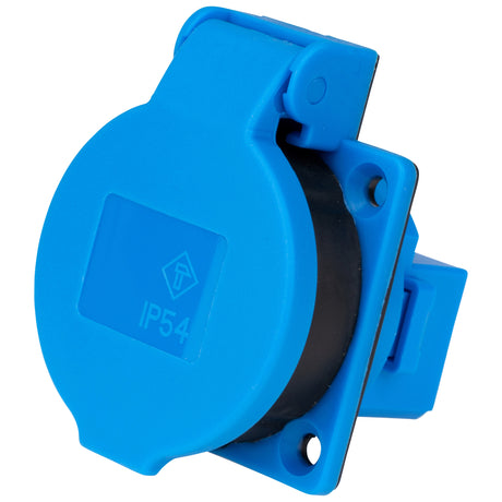 Foto: Schukosteckdose mit Deckel, 16A, IP54, blau, Schraubklemmen