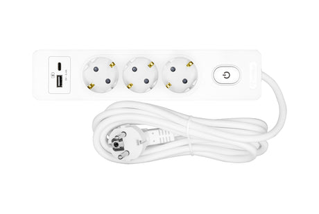 Steckdosenleiste 3-fach, 1,5m, Schalter, USB A+C, weiß