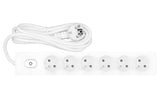 Steckdosenl. Erdungsstift 6-fach, Shut/Schalter, 5m Kabel, w